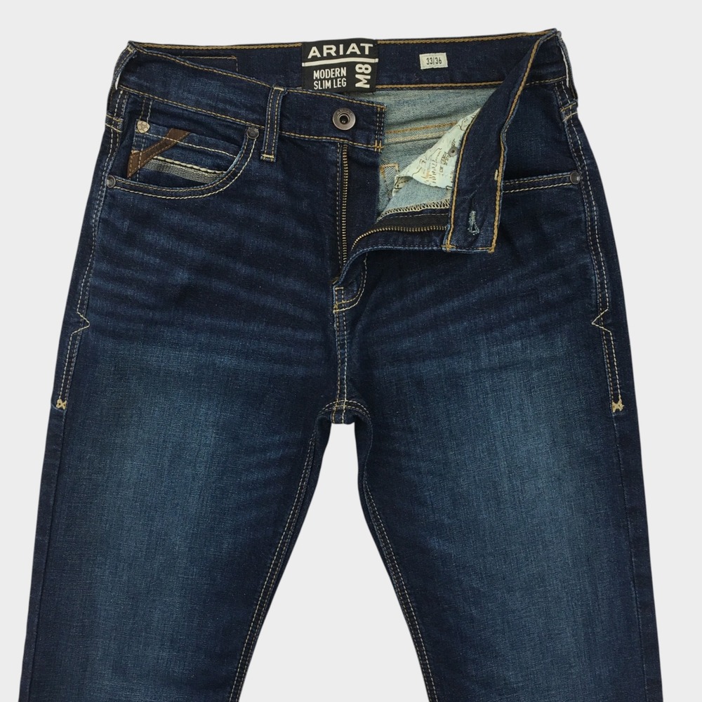 Ariat M8 Modern Slim Leg Jeans Mens 32x36 Dark Wash Stretch Brawley Denim